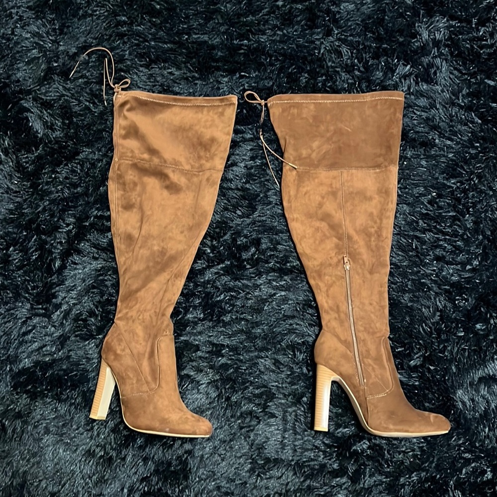 Brown thigh high boots